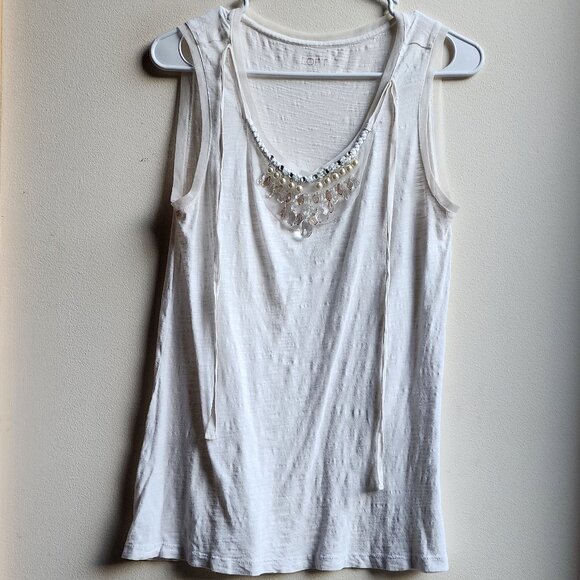 LOFT Ivory Beaded V-Neck Tank Top Size Small - Picture 8 of 15